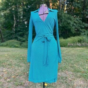 Juicy Couture Heart Print True Wrap Dress Blue Green S